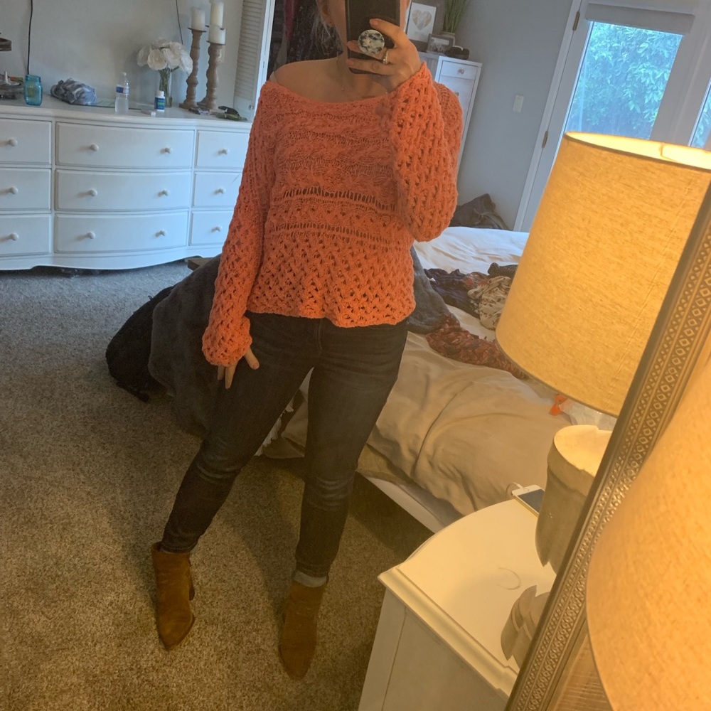 Free people coral knit sweater